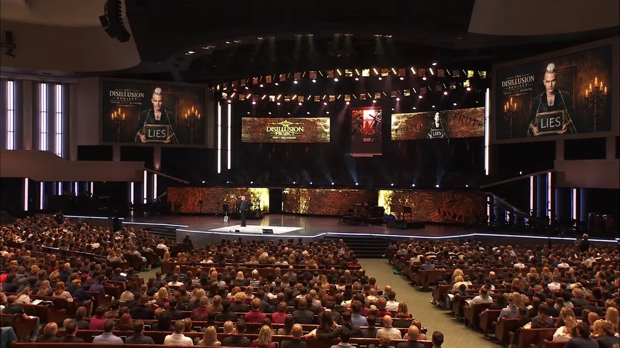 A full sanctuary at the Prestonwood Biblical Worldview Conference during The Disillusion Project